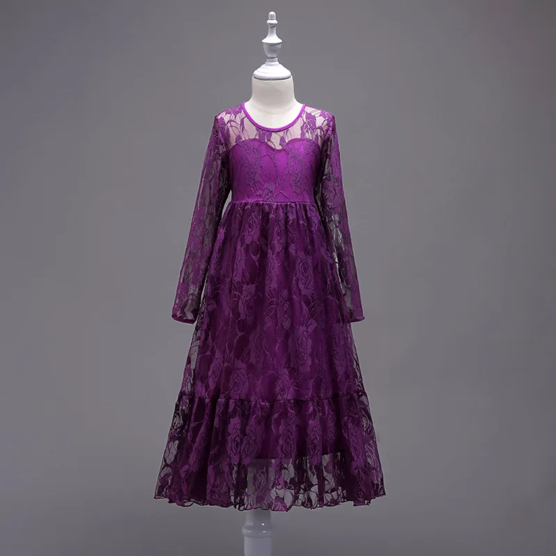 

Girls Birthday Maxi long Dresses Clothes Children long sleeve lace elegant Princess Dress Infant Party Costume 5-15 Years