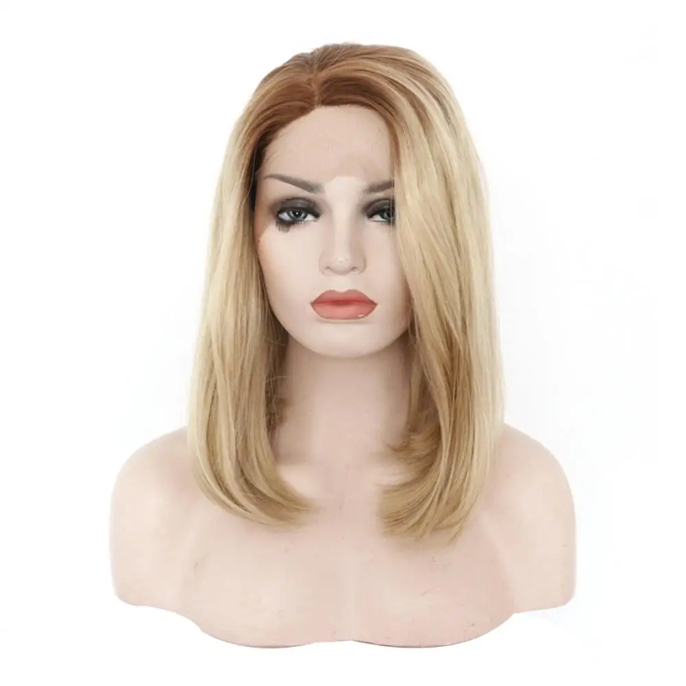 

Synthetic Lace Front Wigs Ombre Blonde Natural Wave Short Bob Wigs Shoulder Length Deep Invisible Side L Part Wig For Women