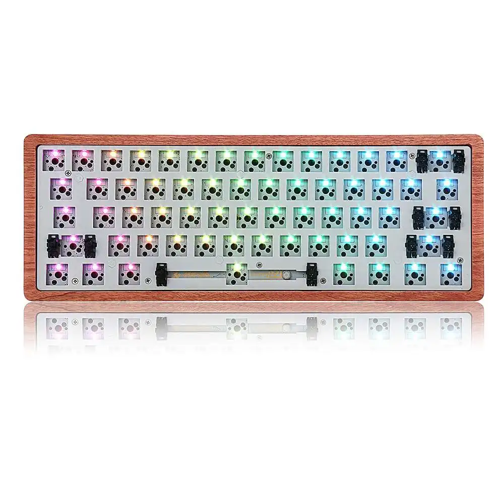  [Wooden Case Version] Geek Customized GK61 Hot Swappable 60% RGB Keyboard Customized Kit PCB Mounti