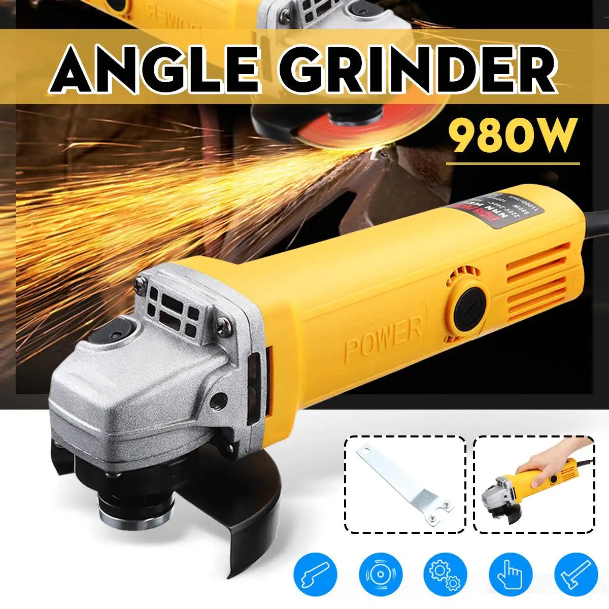 

220V/50Hz 980W 11000r/min Angle Grinder Electric Angle Grinding Cutting Power Tools 100mm Diameter