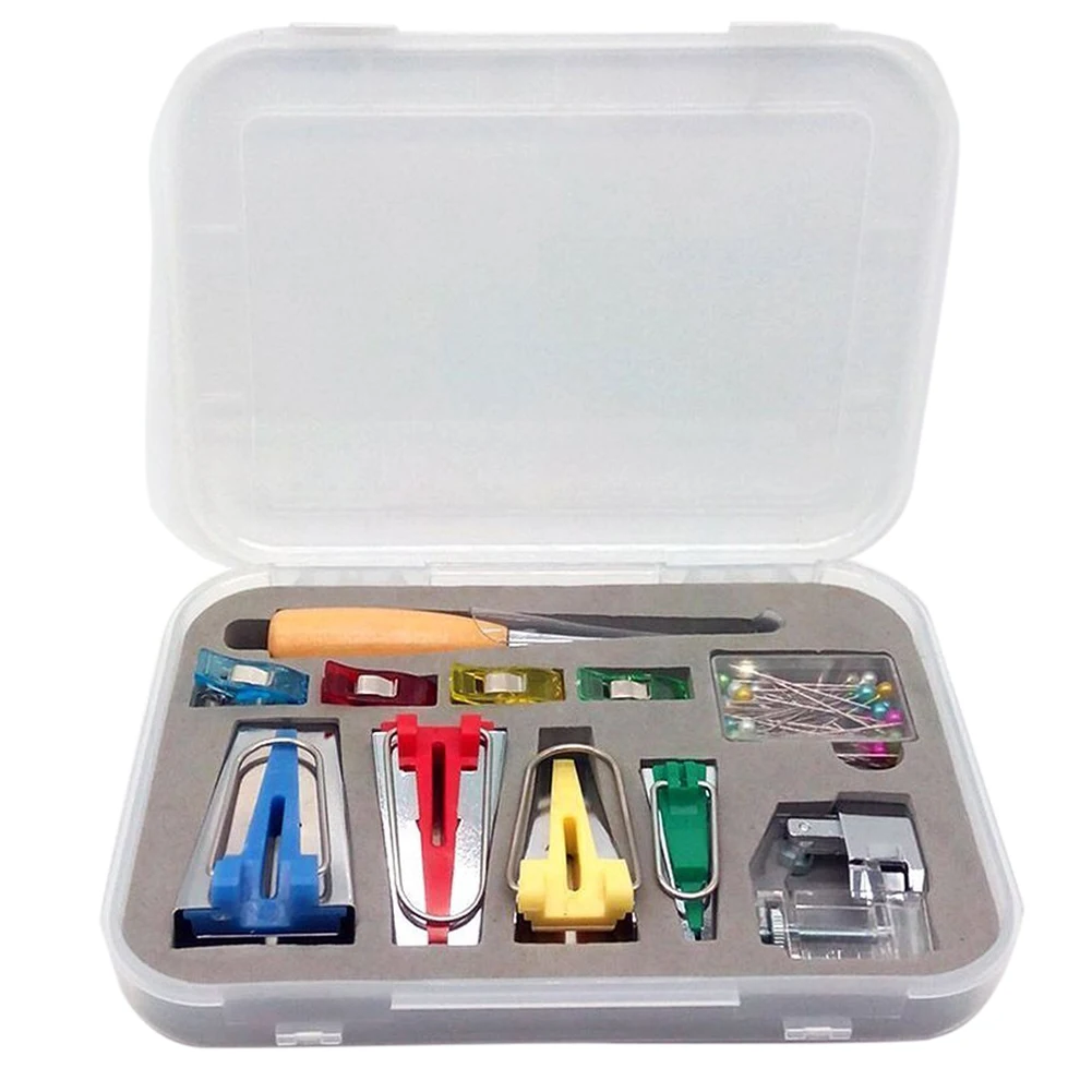 

JEYL Bias Tape Maker 6MM 12MM 18MM 25MM Brand New Fabric Bias Binding Maker With Binder foot Bradawl Quilting Clips Sewing Pin