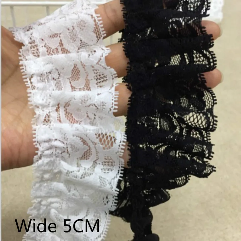 

5CM Wide Folded Sewing 3D Lace Fabric Applique Guipure Cotton Embroidery Ribbon Ruffle Trim Edge For Curtain Wedding Dress Decor