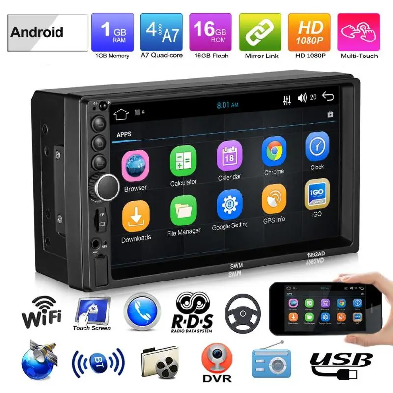 

SWM South America Map 7in Touch Screen Android Car Stereo MP5 Player GPS Navigation RDS FM/AM Radio Bluetooth WiFi U Disk AUX