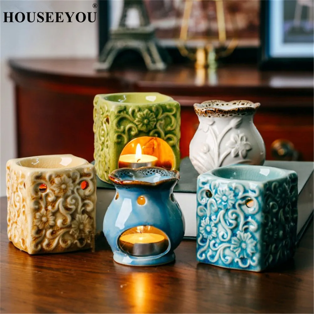 

Creative Retro Crack Glaze Ceramic Essential Oil Lamps Aroma Burner for Home Dinner Decor Aromatherapy Smell Removing Censer