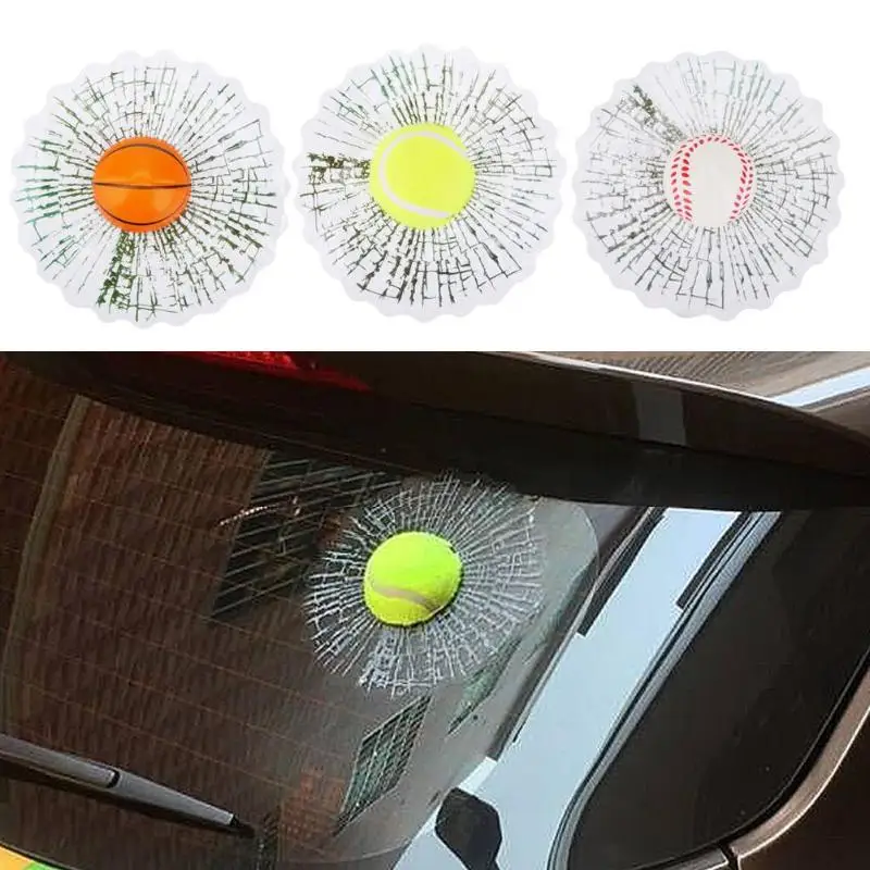 3D Simulated Sticker on Cars Auto Body Window Glass Tennis Ball/Basketball/Baseball Decal Trinket Automotive Decor Accessories