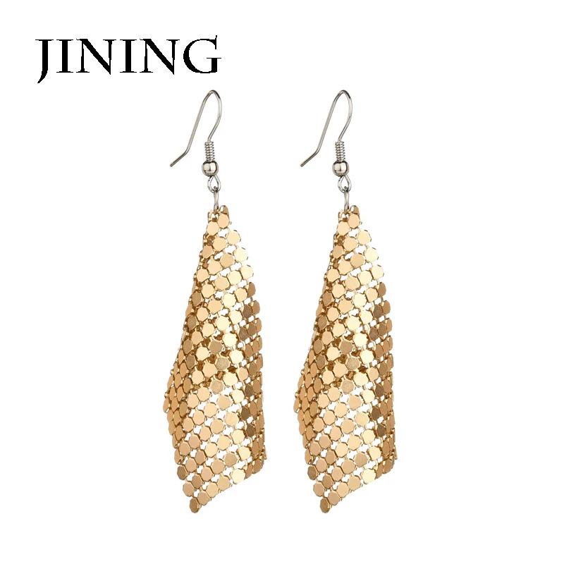 

JiNing Fashion Steampunk Style Alloy Earring 7 color Women Mesh Dangle Earrings Simple Long Double Triangle Piercing Jewelry