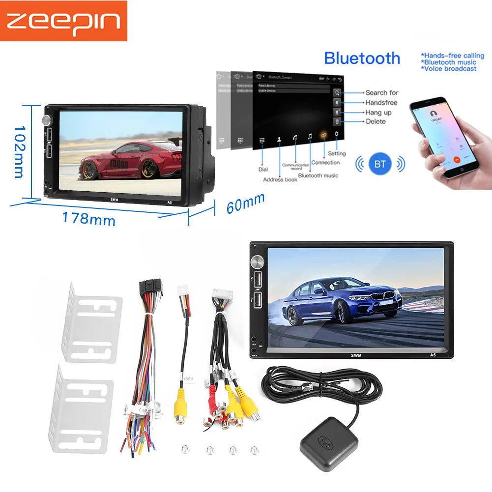 

7 Inch 2din Autoradio GPS Android 8.1 Car MP5 Player Support FM Aux BT Wifi Rear View