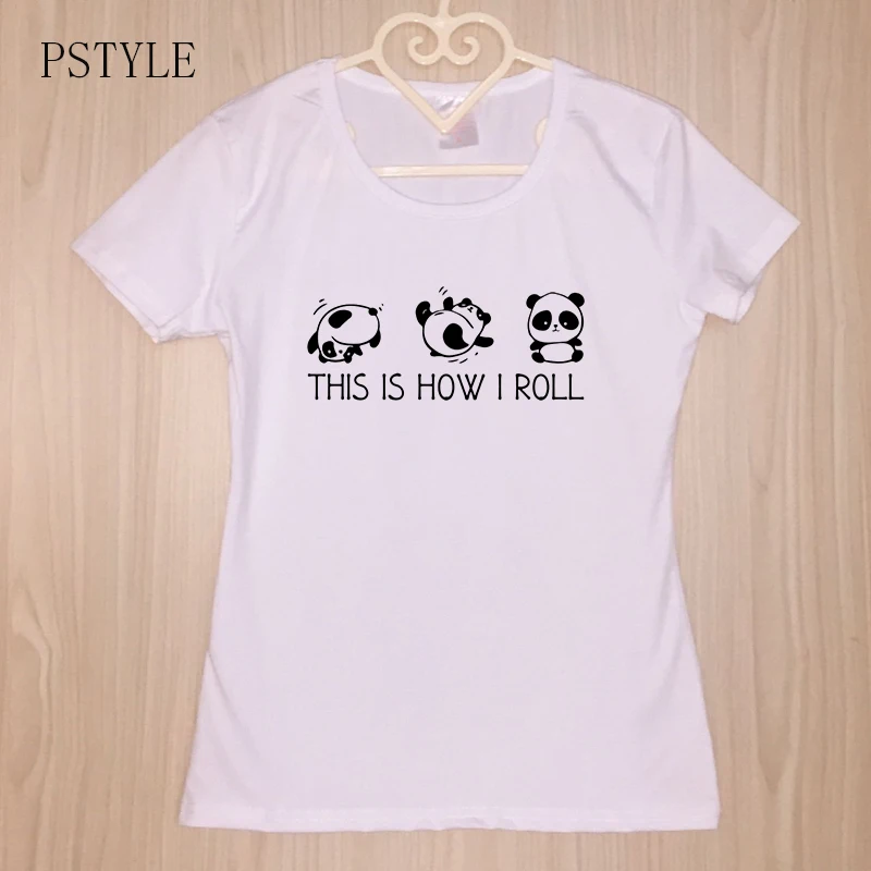 Harajuku kawaii женская футболка с принтом панды надписью how i roll летние белые Забавные