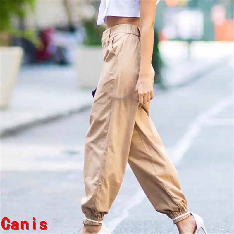 Новые горячие женские штаны карго Высокая талия джоггер обтягивающие брюки повседневные боковые спортивные брюки с карманами