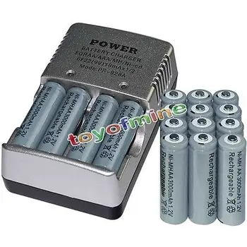 

16x AA battery batteries Bulk Rechargeable NI-MH 3000mAh 1.2V Grey + Smart Charger