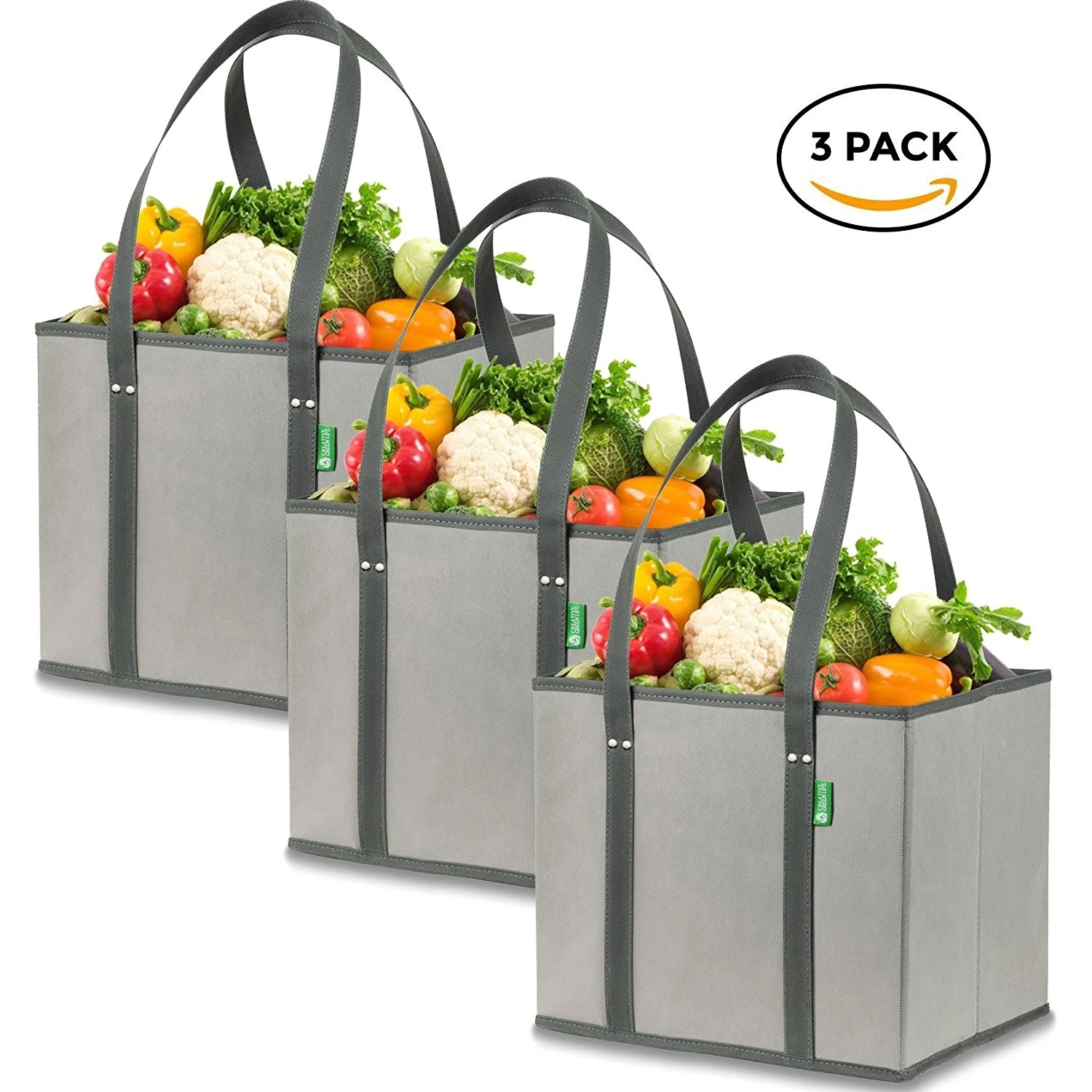 Reusable Grocery Shopping Box Bags 3 Pack Large, Premium Quality Heavy Duty Tote Bag Set with