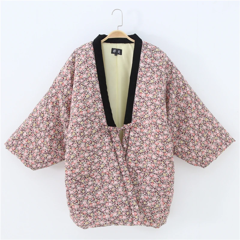 Зимнее женское кимоно Haori, толстая теплая хлопковая стеганая куртка, осенняя Повседневная Домашняя одежда, женское однотонное Свободное пальто H9025