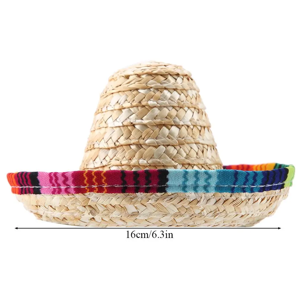 Милые Мини Соломенные Sombrero вечерние шляпы для маленьких домашних животных/щенков/кошек с регулировкой хлопковой веревки