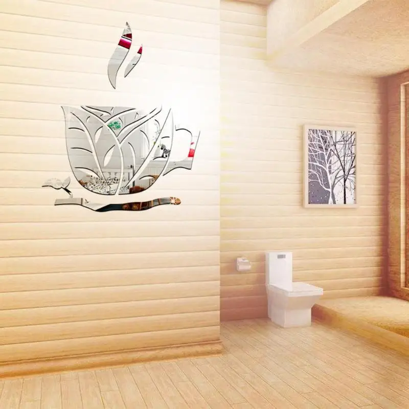 DIY 3D зеркальные настенные наклейки креативные кофейные чашки для спальни