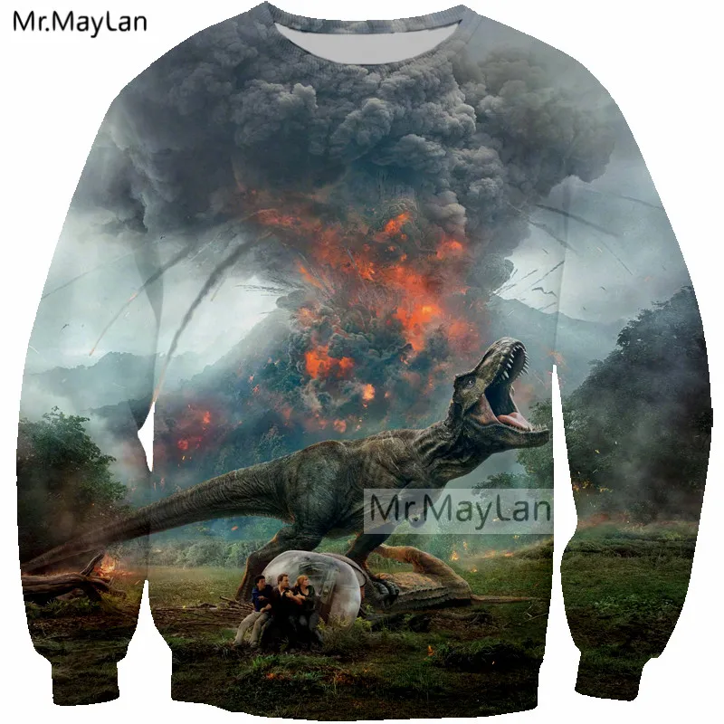 Jurassic World Fallen Kingdom Cool Dinosaur 3D Print Sweatshirts Men/Women Hiphop Outfits Boys Green Tops Clothes Drop ship 5XL
