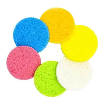 

50 Pcs Face Makeup Remover Loofah Scrubbing Cellulose Sponges Wipers Cleansing Natural Wood Pulp Pouf Scrubber (Random Color)