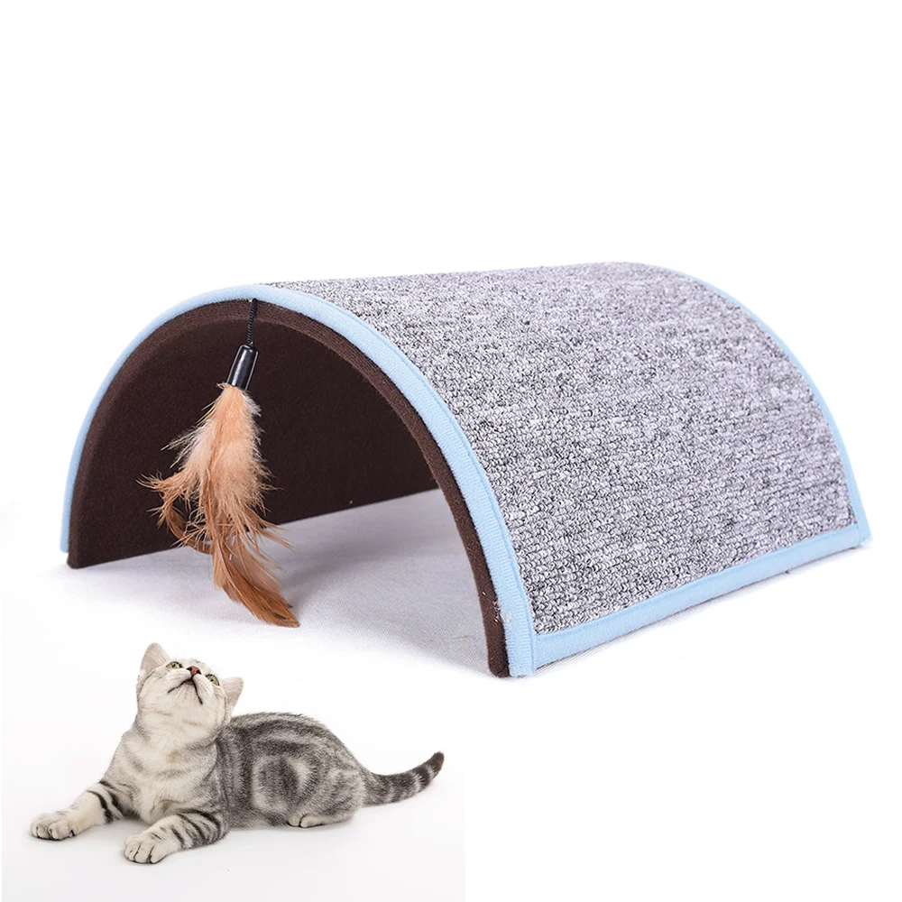 

Arched cat scratch board high-quality plush fabric Carpet Cat Scratching Pad Toy with Feather Teaser for Cats Playing Alone