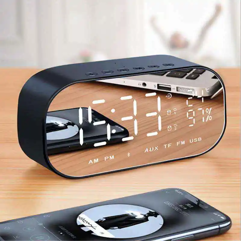 Светодиодный Будильник Радио для спальни, цифровые часы могут использоваться в качестве беспроводных bluetooth-колонок, заряжается от USB, показывает время, мощность