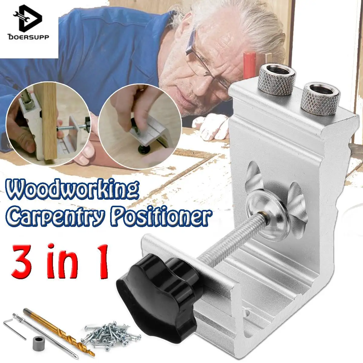 

Doersupp Drill Guide Set Locator Hole Locate Punch Jig Kit + Step Drilling Bit Wood Tools Set Woodworking