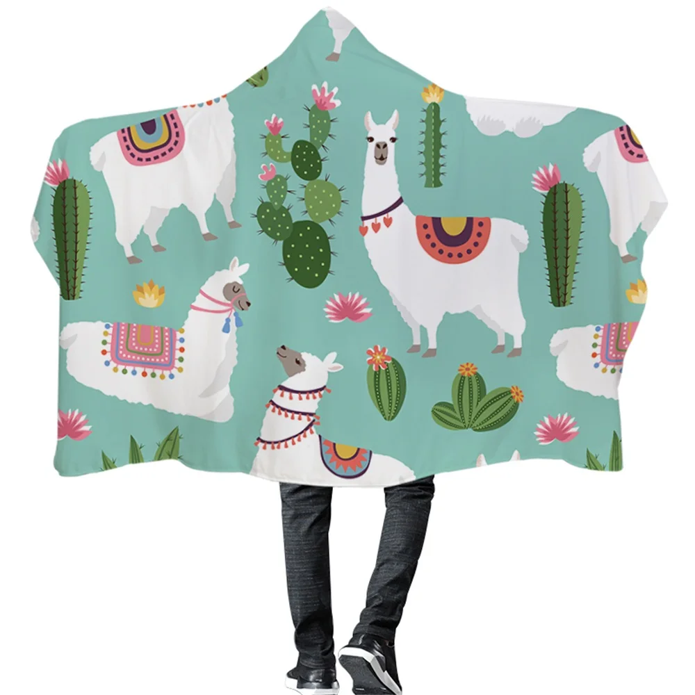 

Super Soft Premium Fleece Wearable Hooded Blanket Cute Llama Cactus Pink Flower Alpaca Hooded Throw Wrap for Adults Children