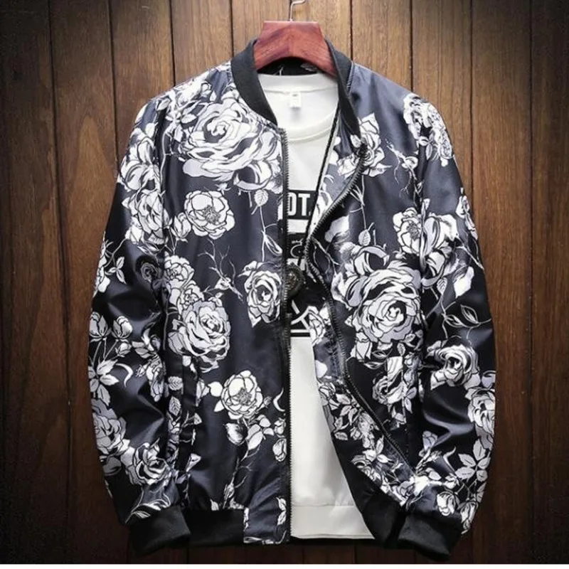 #4374 2019 Spring Stand Collar Vintage Floral Print Coat Men Plus Size 5XL Streetwear Bomber Jacket Mens Fashion #4374 2019 Spring Stand Collar Vintage Floral Print Coat Men Plus Size 5XL Streetwear Bomber Jacket Mens Fashion