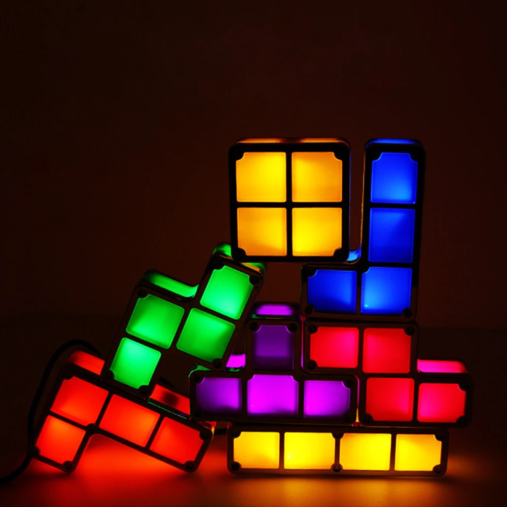 Светодиодный DIY Tetris светильник головоломка Штабелируемый настольная лампа