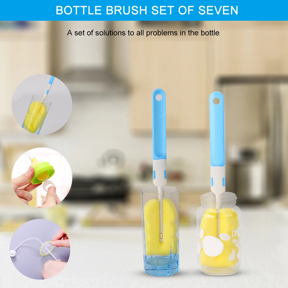 

New Arrival 7Pcs Baby Bottle Brushes Milk Bottle Nipples Pacifier Nozzle Spout Cleaning Convenient Brush Sets Brushes Wholesale