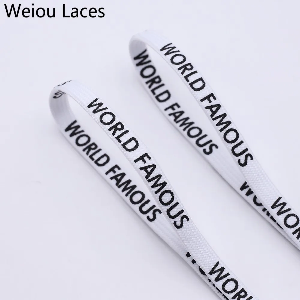Weiou Fashion 7mm Width Double-sided Silk Screen Printing Universal Shoe Laces Flat Printed WORLD FAMOUS Shoelaces Personality