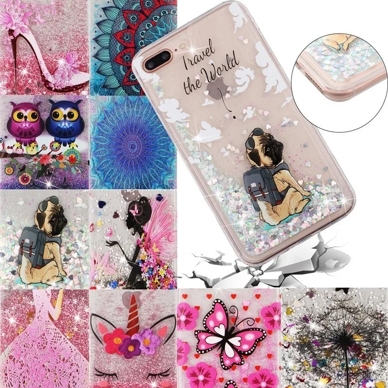 

Flowing Water Liquid Phone Case For IPhone 7 Plus Flower Quicksand Glitter Star TPU Soft Capa For IPhone 8 Plus Back Cover Coque
