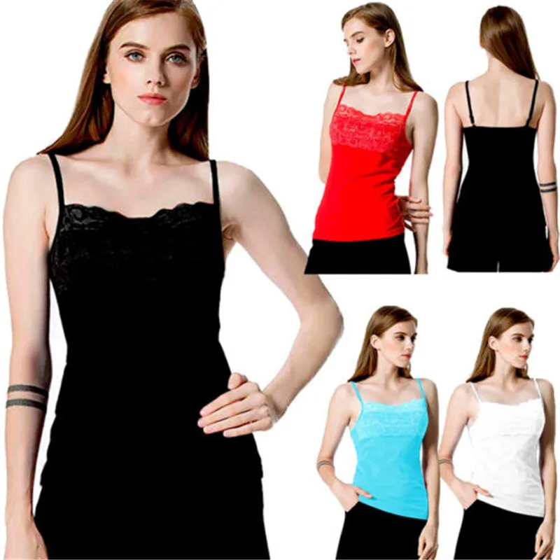 

Fashion Casual Women's Sleeveless Floral Lace Trim Sexy Camisole Solid Color Cotton Vest
