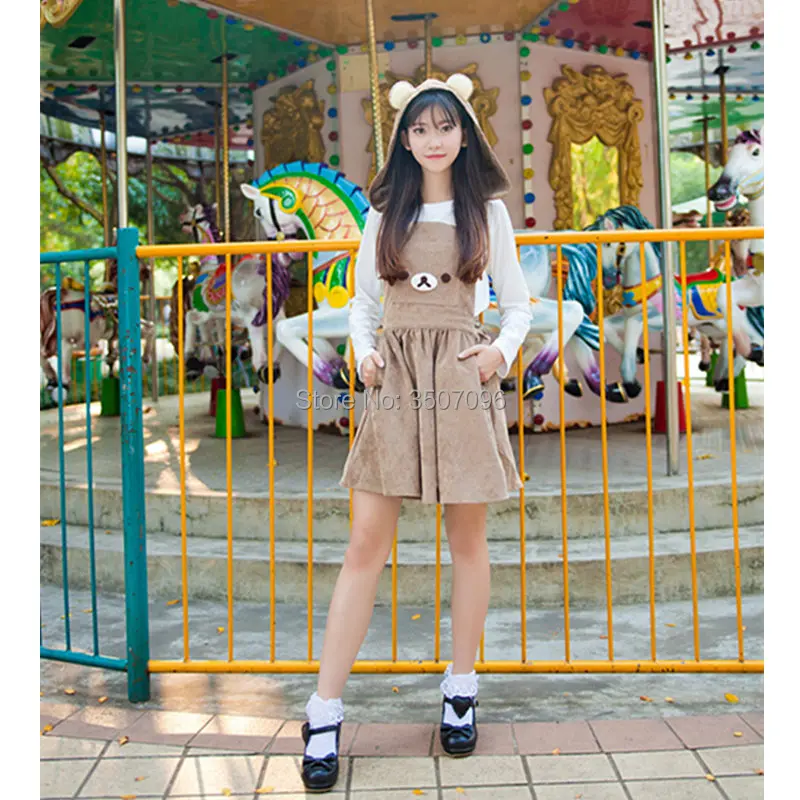 

Lolita Suspender Skirt Japanese Anime Rilakkuma Corduroy Overall Vest Jumpsuit Cosplay Skirt Girls Harajuku Sleveeless Skirt