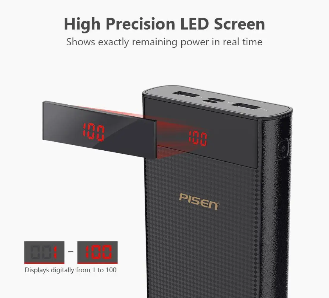 PISEN 20000 мАч запасные аккумуляторы для телефонов Тип C Micro USB внешний телефон 18650