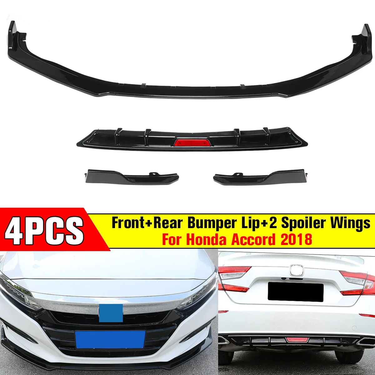 

4Pcs Carbon Fiber Look BlackCar Front Lip Chin Bumper Body Kits Rotate The Angle New For Honda for Accord 2018