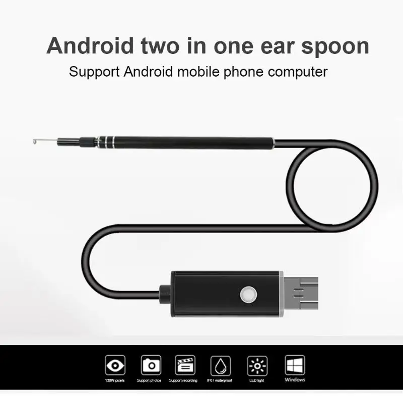 

Visual Ear Cleaner 2 in 1 USB HD Visual Endoscope Ear Spoon 3.9mm 1.3MP Camera Borescope Ear Cleaning Tool