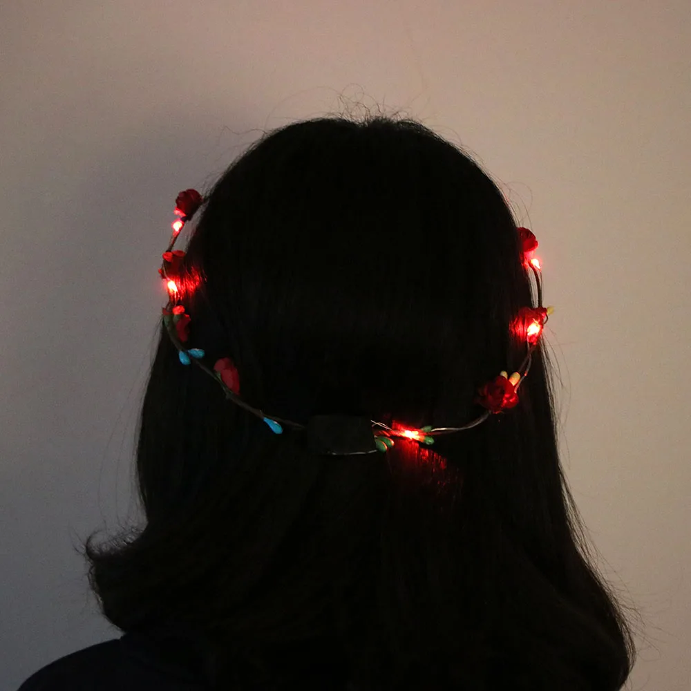 

Glowing Wedding Party Crown Flower Headband LED Light Christmas Neon Wreath Decoration Luminous Hair Garlands Hairband