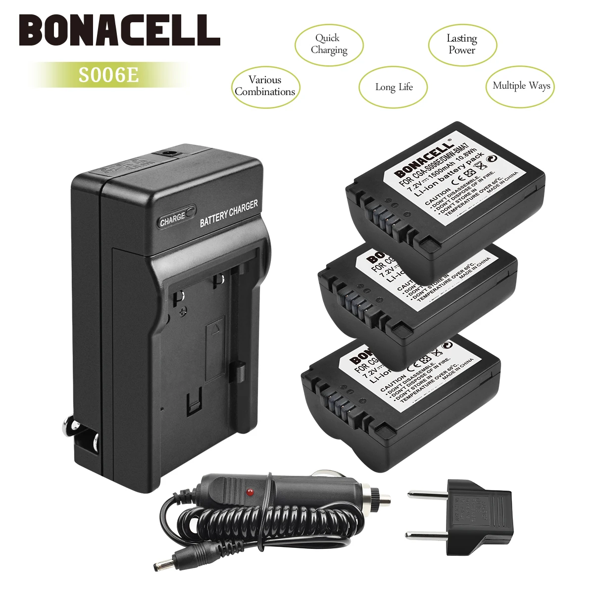 Bonacell 1500 мА/ч, CGA-S006 CGR CGA S006E S006A S006 DMW-BMA7 Камера Батарея+ Зарядное устройство для цифрового фотоаппарата Panasonic DMC FZ7 FZ8 FZ18 FZ28 FZ50 L50