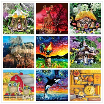 

Diy 5d diamond painting cartoon animal house round diamond mosaic home decoration embroidery pattern embroidery handmade gift
