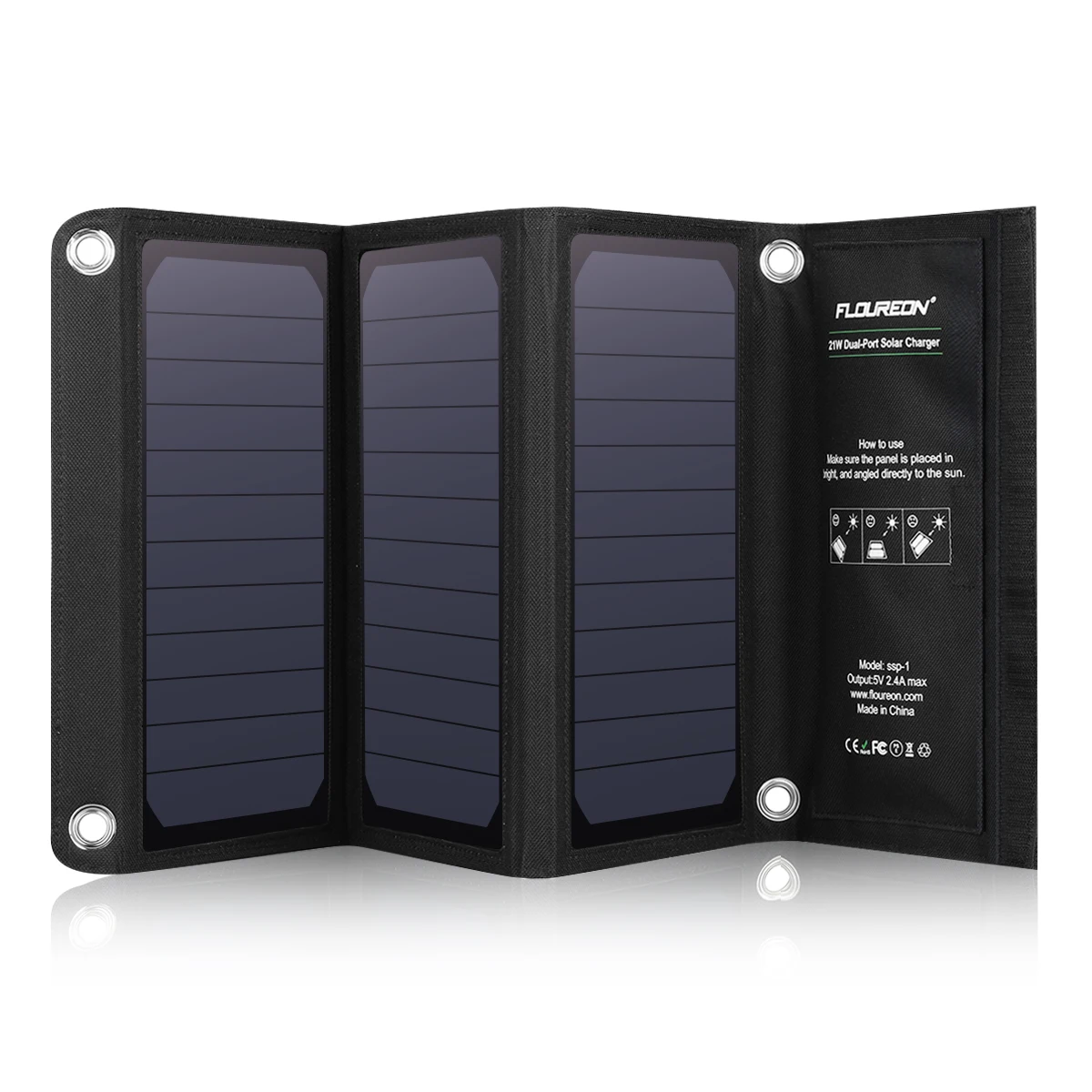 

FLOUREON 21W Solar Panel with Dual USB Port Waterproof Foldable Solar Charger for Smartphones Tablets and Camping Travel