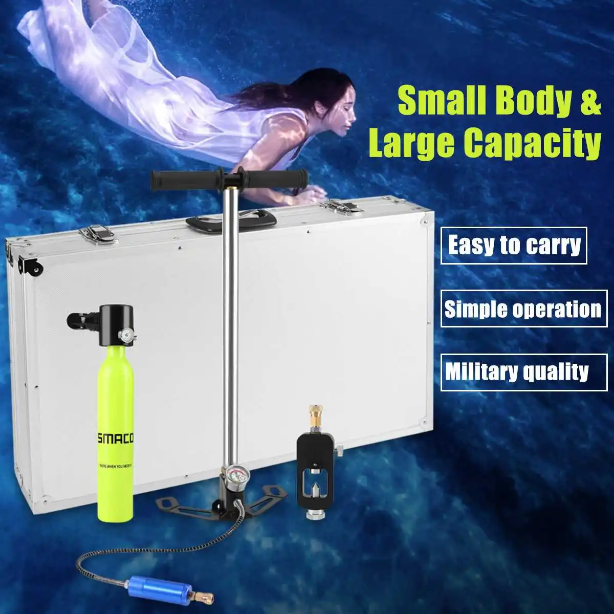 

Mini Scuba Diving Equipment Spare Oxygen Air Tank Aluminum Alloy Silicone Total Freedom Breath Underwater For 5 to 10 minutes