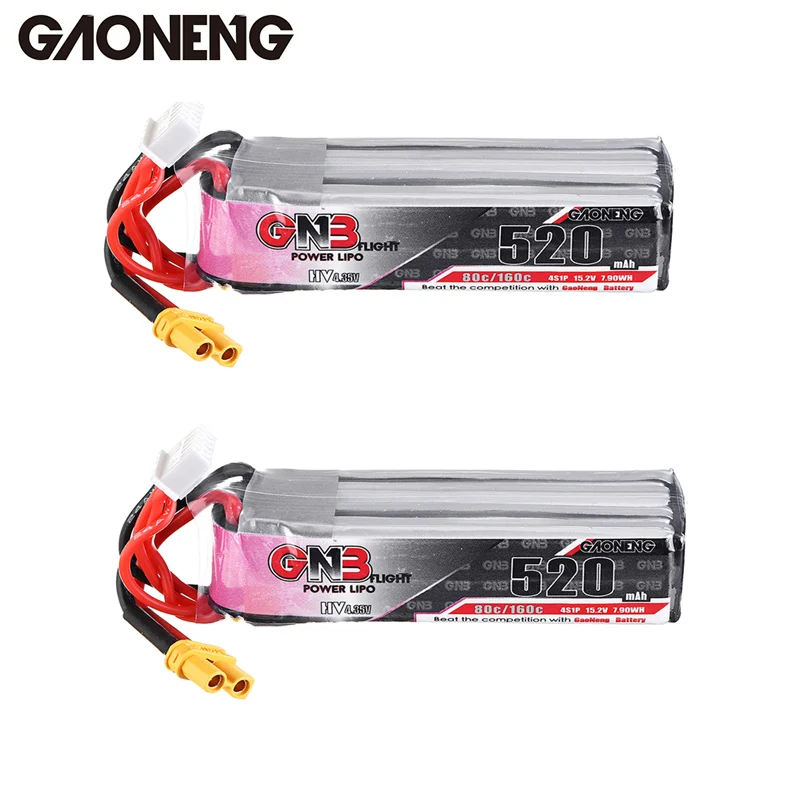 

Gaoneng 15.2V 520mAh 80C 4S HV 4.35V Lipo Battery XT30 Plug for RC Racing Drone