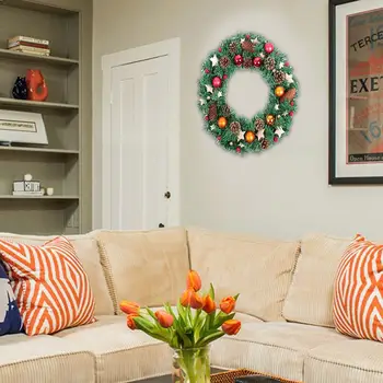 

Christmas Wreath Wood Chips Stars Pvc Round Wreath Light Mall Hotel Window Simulation Decoration Door Hanging
