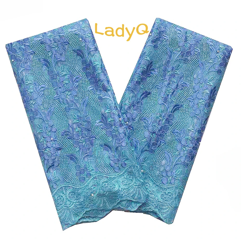 

LadyQ Embroidered Lace Fabric Powder Blue African French Lace Fabric High Quality 2018 Net Materials Nigerian Lace Fabrics White