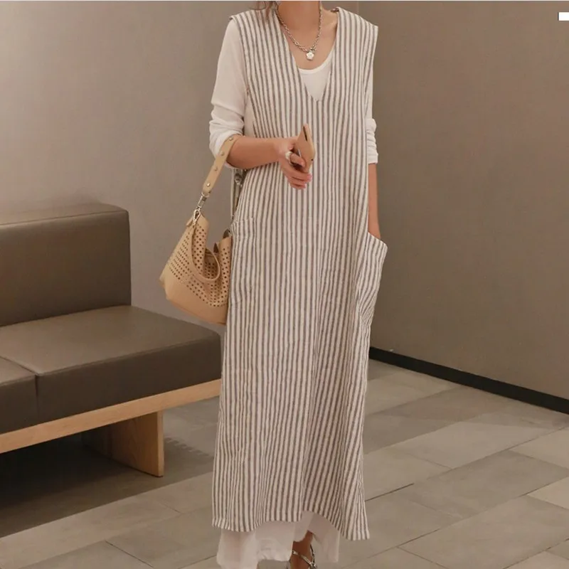 SuperAen Мода корейский стиль женские наборы Лето Новинка длинный рукав футболка полосатый v-образный вырез платье из двух частей женский
