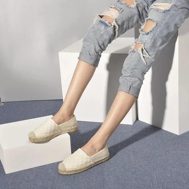 

Women's Shoes Brand Female Espadrilles Women Idler For Spring Leather Top Quality Flats Slip On Shoes Gingham