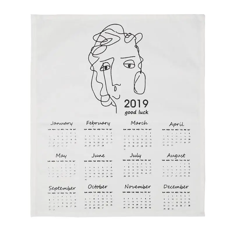 

2019 365days Wall Calendar Fabric Printed Calendar Clock Yearly Diary Study Planner Advent Calendar Cloth Wall Hanging Calendar