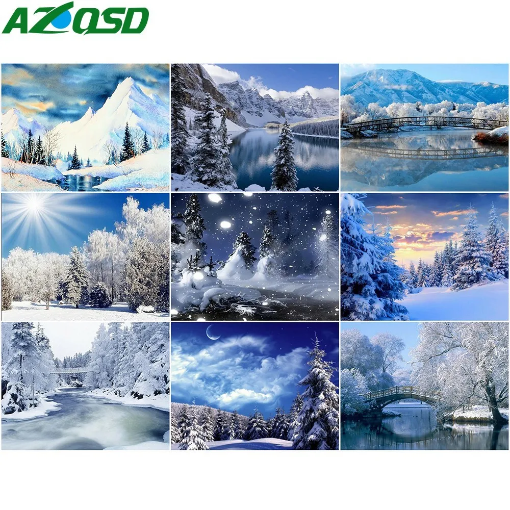 

AZQSD Diamond Embroidery Winter Snow Tree DIY Full Square Drill Diamond Painting Scenery Diamond Mosaic Home Decoration
