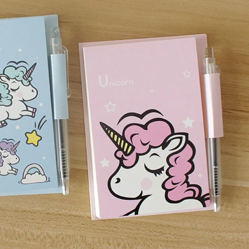 

1PC Cute Unicorn Memo Pad Cartoon Notepads With Pen For Kids Girls Gift Writing Sticky Notes Office Stationery School Supplies