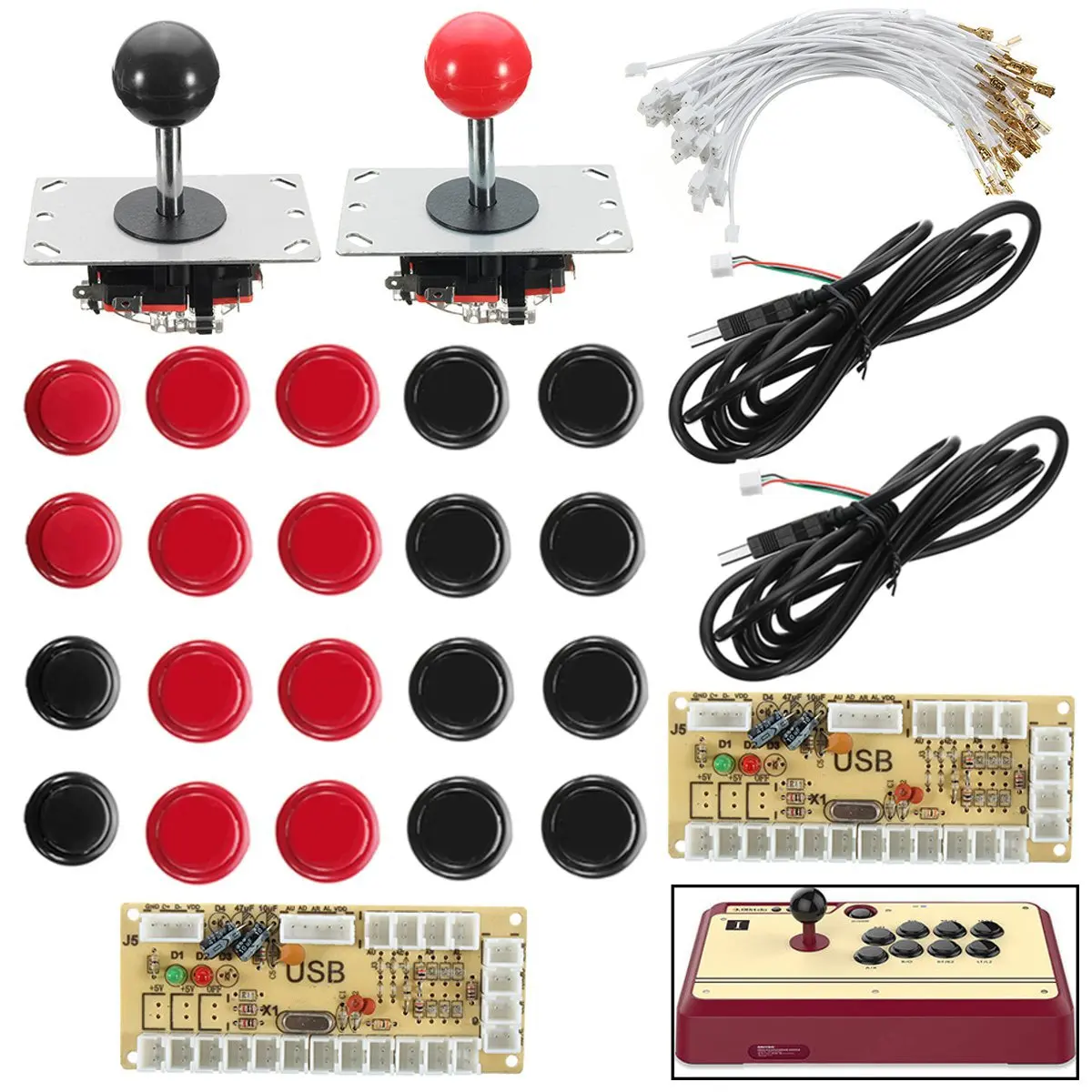 

Arcade Joystick DIY Kit 2 LED USB Encoder + 2 Joystick + 20 Illuminated Push Buttons + 28 Cables For Arcade Game Kit Zeros Delay
