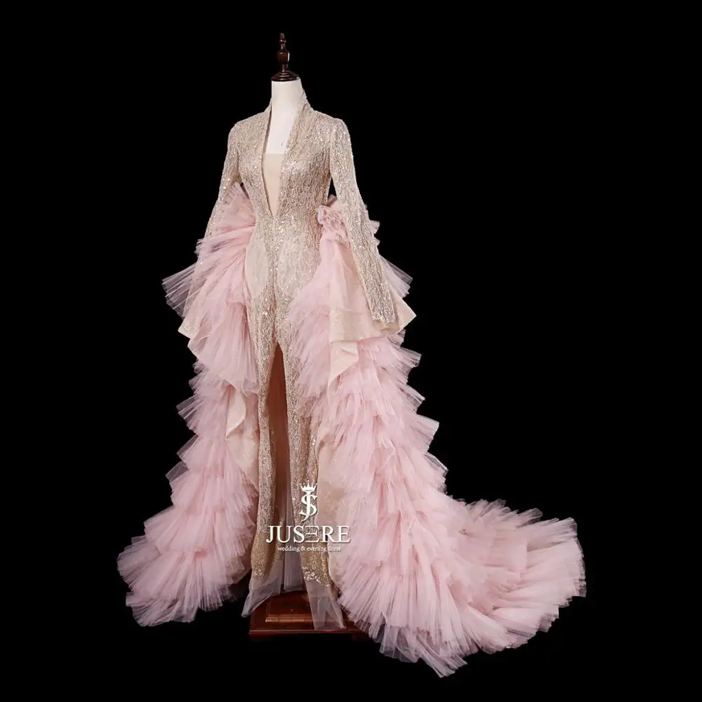 JUSERE Robe de soiree модное Золотое розовое длинное вечернее платье со съемной юбкой, строгие вечерние платья с блестками