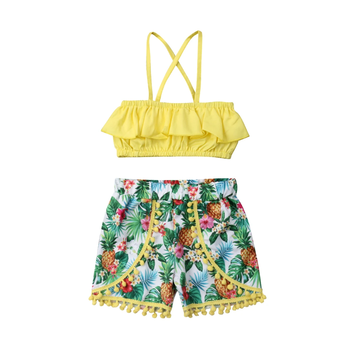 

2019 Summer Toddler Kids Baby Girl Sleeveless Strap Tank Tops Floral Tassel Short Pant 2PCS Outfits Girls Clothing Set
